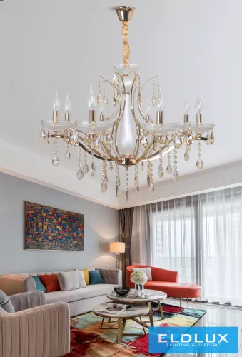 UNIVERSO Csillár 8 karos 8xE14 Max.40W D72x110cm arany