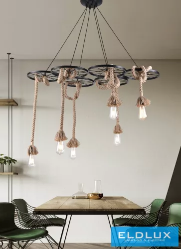 UNIVERSO Kender kötél csillár 6xE27 IP20 1100x1300mm fekete