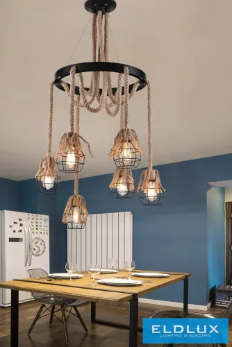 UNIVERSO Kender kötél csillár 6xE27 IP20 D750x900mm fekete