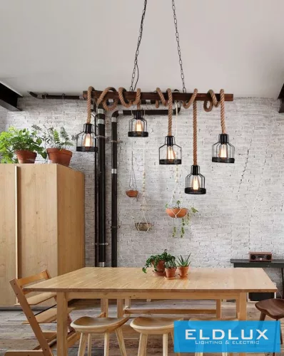 UNIVERSO Kender kötél csillár 5xE27 IP20 1000x1200mm fekete