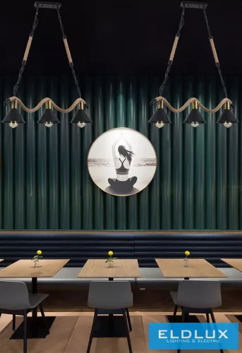 UNIVERSO Kender kötél csillár 3xE27 IP20 860x1100mm fekete