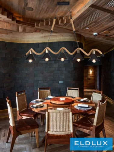 UNIVERSO Kender kötél csillár 5xE27 IP20 1350x1100mm fekete