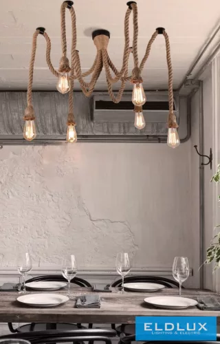 UNIVERSO Kender kötél csillár 6xE27 max. 240V 1200mm fekete