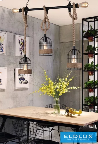 UNIVERSO Kender kötél csillár 5xE27 IP20 790x1200mm fekete