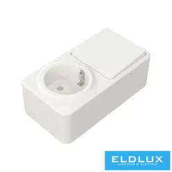   ELDIMPRESS Falon kívüli Egypólusú kapcsoló (101) + 2P+F konnektor gyerekvédelemmel Fehér IP20