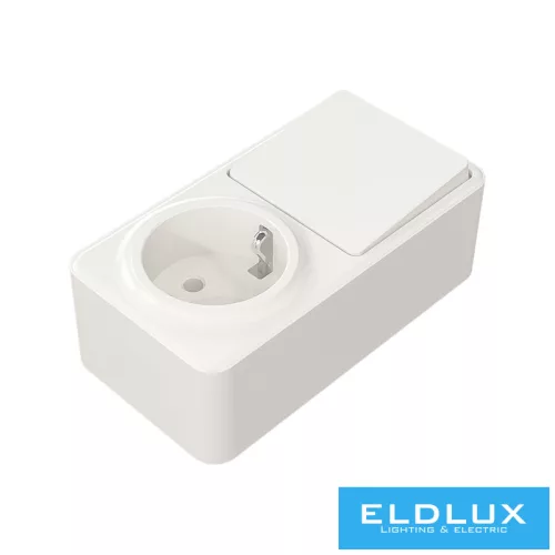 ELDIMPRESS Falon kívüli Egypólusú kapcsoló (101) + 2P+F konnektor gyerekvédelemmel Fehér IP20