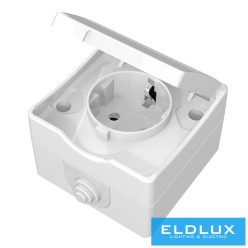   ELDLUX ELDDROP falon kívüli 2P+F konnektor gyerekvédelemmel fehér IP54