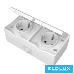   ELDDROP Falon kívüli Dupla 2P+F csatlakozóaljzat Fehér IP54