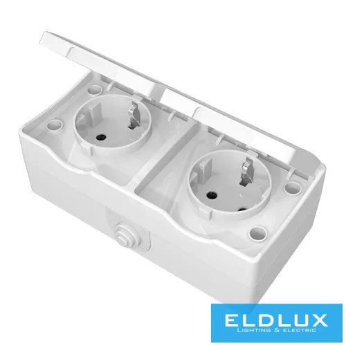 ELDDROP Falon kívüli Dupla 2P+F csatlakozóaljzat Fehér IP54