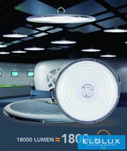 UNIVERSO Csarnok világítás 200w 18000lm 6500k D400x83mm IP65 fekete