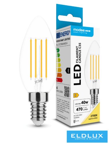 Modee LED Izzó Filament Gyertya C35 4W E14 360° 2700K (470 lumen) ERP