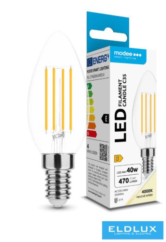 Modee LED Izzó Filament Gyertya C35 4W E14 360° 4000K (470 lumen) ERP
