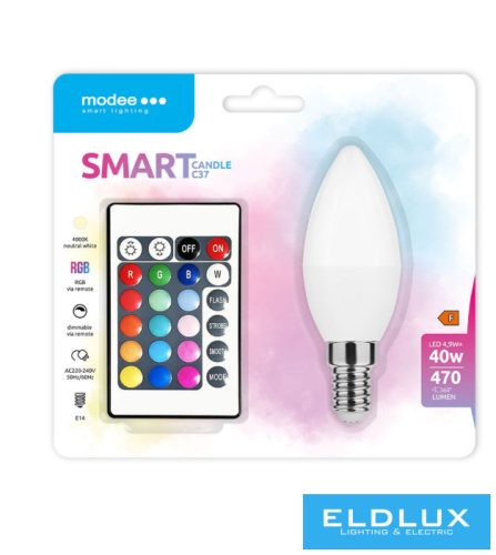 Modee LED Smart (Remote) Candle (Gyertya) C35 4,9W E14 270° RGB+W (470 lumen)