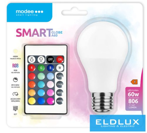 Modee LED Smart (Remote) Globe (Gömb) A60 9,4W E27 270° RGB+W (806 lumen)