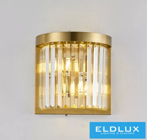 ELDLUX ELDICICLE kristály üveg fali lámpa E14×2 D250X250mm arany
