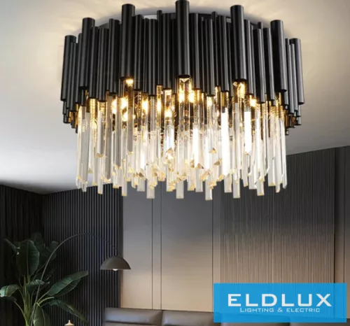 ELDLUX Kristály üveg mennyezeti lámpa E14×12 D550x300mm Fekete