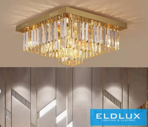 ELDLUX Kristály üveg mennyezeti lámpa E14×13 D600x600x350mm Arany