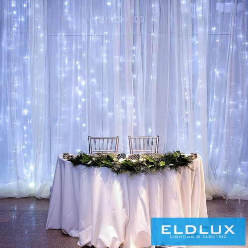 400 LED-es hideg fehér függöny fényfüzér adapterrel 2x2m (8 funkciós)