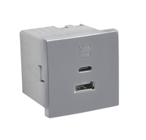 45381_SAL dupla USB töltő (USB-A + USB-C), alumínium
