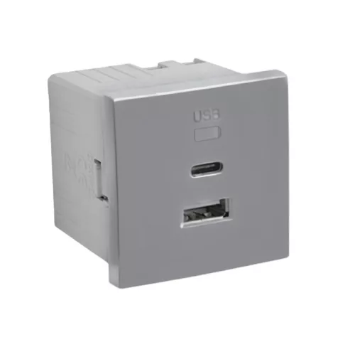 45381_SAL dupla USB töltő (USB-A + USB-C), alumínium