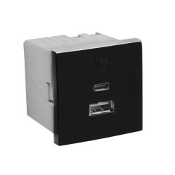 45381_SPM dupla USB töltő (USB-A + USB-C), matt fekete