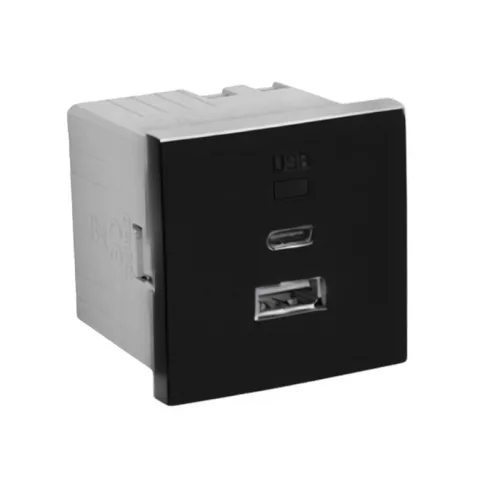 45381_SPM dupla USB töltő (USB-A + USB-C), matt fekete