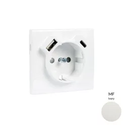   50630_TMF Fedlap Schuko + USB-A + USB-C aljzathoz, elefántcsont