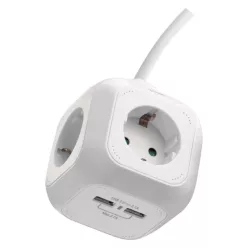  Hosszabbító - kocka 1,9 m / 4 aljzat / fehér / PVC / USB / 1,5 mm2
