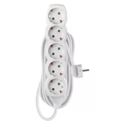 Hosszabbító 5 m / 5 aljzat / fehér / PVC / 1,5 mm2