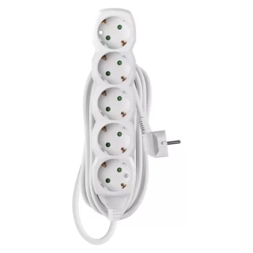 Hosszabbító 5 m / 5 aljzat / fehér / PVC / 1,5 mm2