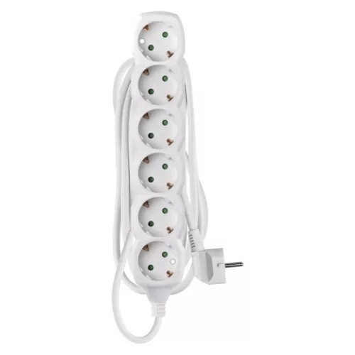 Hosszabbító 3 m / 6 aljzat / fehér / PVC / 1,5 mm2
