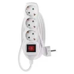   Hosszabbító 2 m / 3 aljzat / kapcsolós / fehér / PVC / 1 mm2
