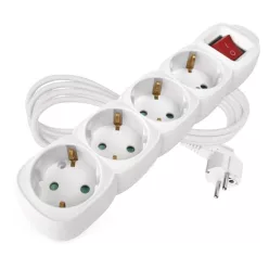   Hosszabbító 2 m / 4 aljzat / kapcsolós / fehér / PVC / 1 mm2