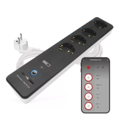 GoSmart hosszabbító 2 m / 4 aljzat / kapcsolós / USB / fehér-fekete / PVC / 1,5 mm2