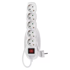   Hosszabbító 2 m / 5 aljzat / kapcsolós / fehér / PVC / 1 mm2