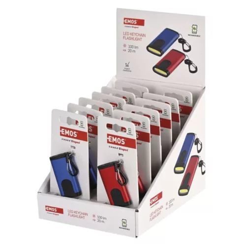 Újratölthető mini LED-es zseblámpa - kulcstartó, 100 lm, kínáló dobozban