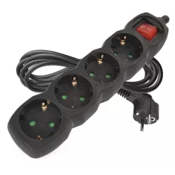   Hosszabbító 3 m / 4 aljzat / kapcsolós / fekete / PVC / 1,5 mm2