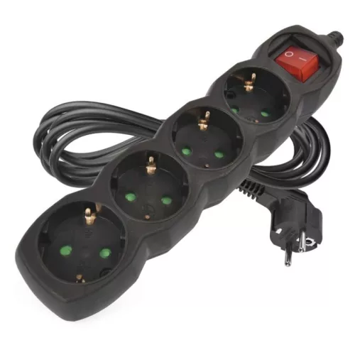 Hosszabbító 3 m / 4 aljzat / kapcsolós / fekete / PVC / 1,5 mm2