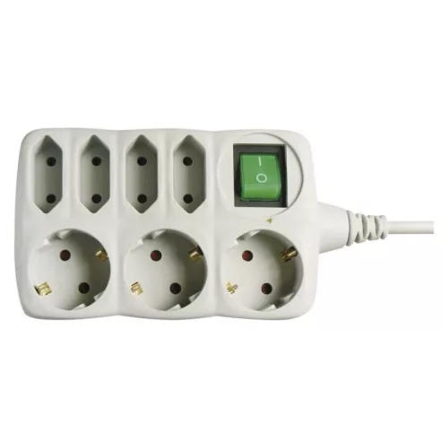 Hosszabbító 1,5 m / 7 aljzat / kapcsolós / szürke / PVC / 1 mm2