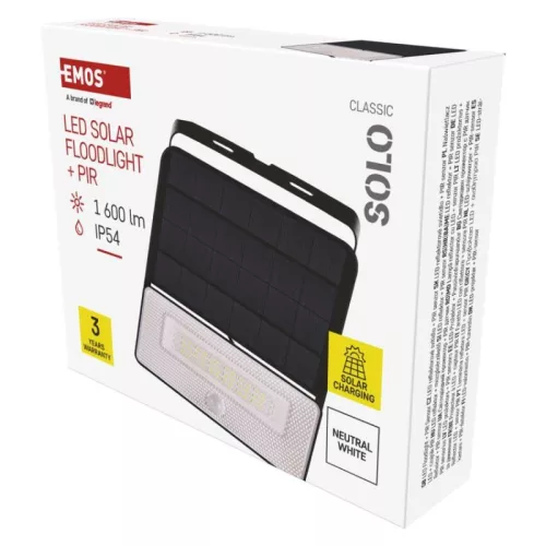 EMOS LED SOLAR reflektor hordozható SOLO, PIR, 1600lm IP54 természetes fehér