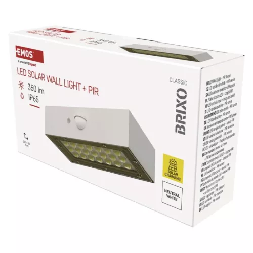 EMOS LED SOLAR lámpatest BRIXO PIR,  350lm IP65 természetes fehér