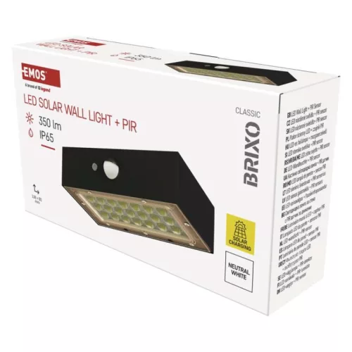 EMOS LED SOLAR lámpatest BRIXO PIR, 350lm IP65 természetes fehér