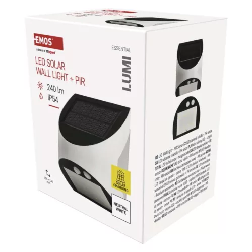 EMOS LED SOLAR lámpatest LUMI PIR, 240lm IP54 természetes fehér