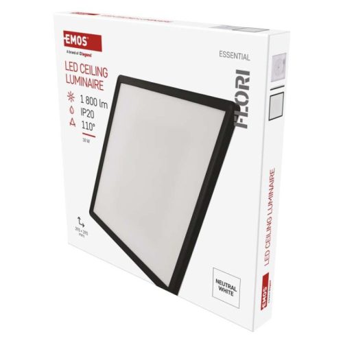 LED felületi lámpatest FLORI négyzet, fekete, 18W, semleges fehér