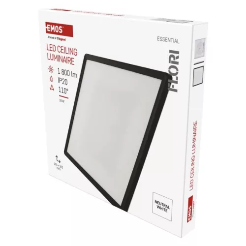 LED felületi lámpatest FLORI négyzet, fekete, 18W, semleges fehér