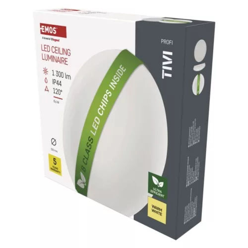 LED mennyezeti lámpatest TIVI, B CLASS, kerek, fehér 8,6W, IP44, Meleg fehér