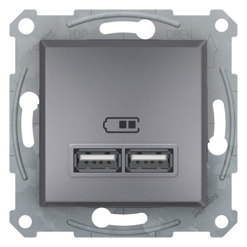 Schneider Electric ASFORA Dupla USB töltő, 2.1A, A+A, acél (EPH2700262)