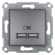 Schneider ASFORA Dupla USB töltő, 2.1A, A+A, acél (EPH2700262)