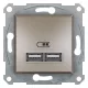 Schneider ASFORA Dupla USB töltő, 2.1A, A+A, bronz (EPH2700269)