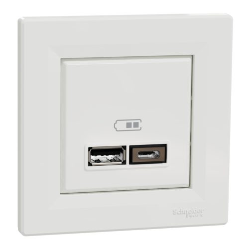 Schneider Electric ASFORA Dupla USB töltő, 2,4A, A+C, fehér (EPH2700321)